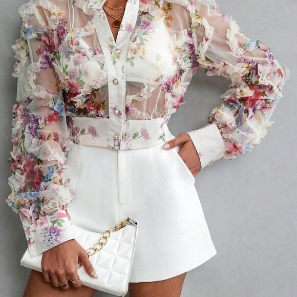 Multicolor Casual Womens Random Printed Long Sleeve Blouse - Picture 2 of 5